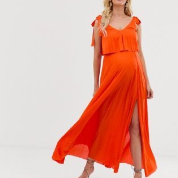 ASOS Maternity Nursing tie shoulder pleated crop top maxi dress - 12 - Picture 5 of 7